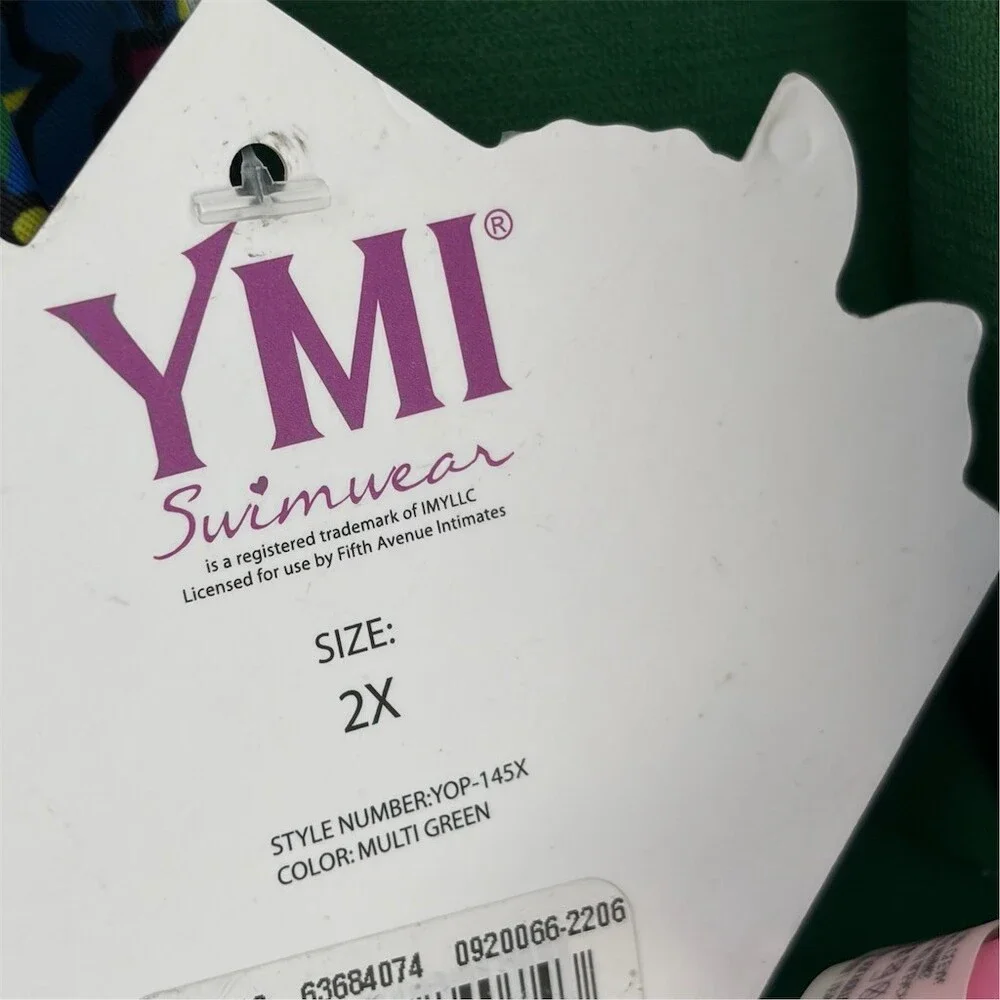 YMI One Piece Swimsuit Womens 2XL Plus Green Floral Halter Plunge Studded